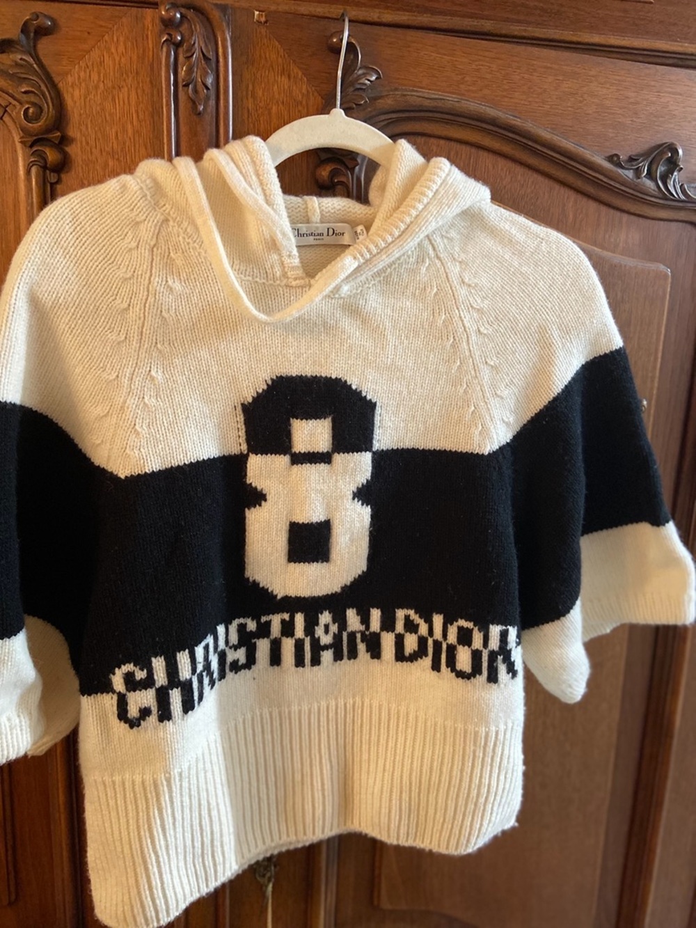Dior Cream Knit Hoodie with Black Detail